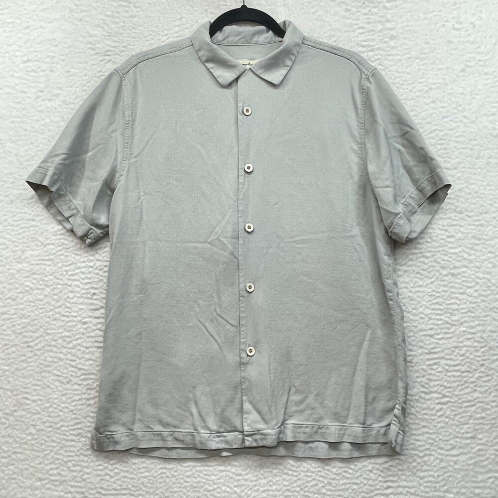 Tommy Bahama Shirt Mens Medium Gray Silk Blend Short Sleeve Button Front Casual